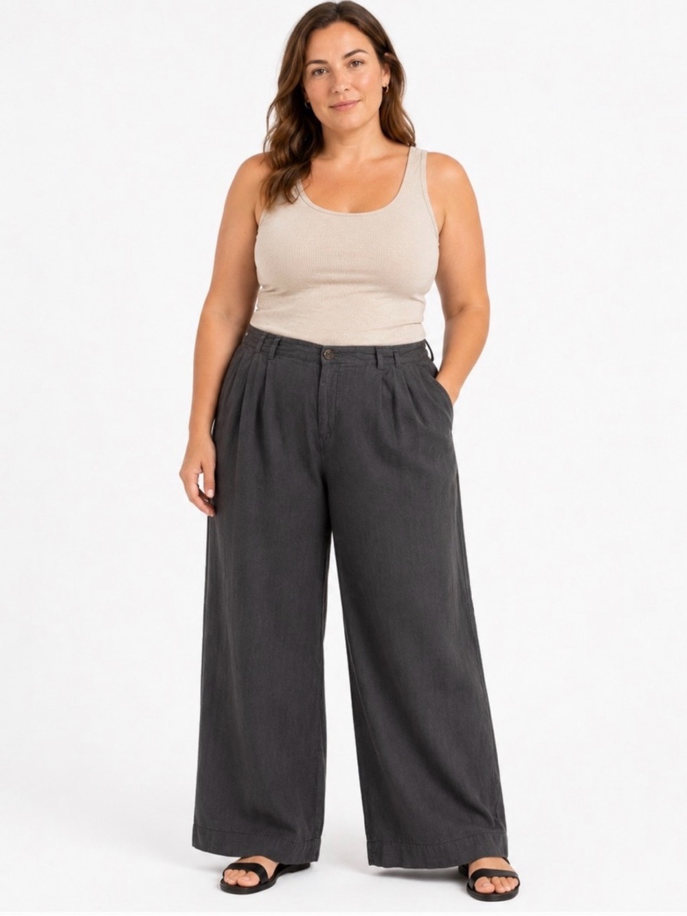 Anthropologie Wide-Leg Pleated Pants in Charcoal